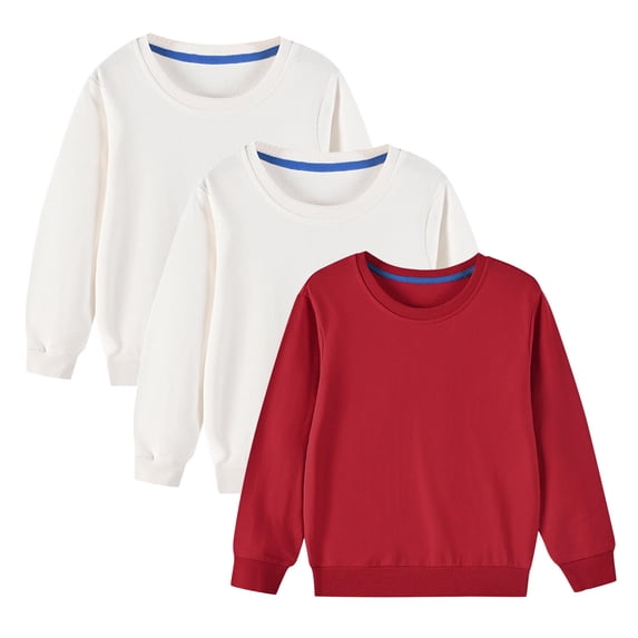 bbymog 3 Pack Sweatshirt for Girls and Boys Crewneck Long Sleeve Boys Sweatshirts Solid Color Classic Basic Tops Fall Kids Clothes Girls Red D 9 Years