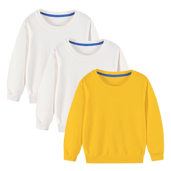 bbymog 3 Pack Sweatshirt for Girls and Boys Crewneck Long Sleeve Boys Sweatshirts Solid Color Classic Basic Tops Fall Kids Clothes Girls Yellow D 4 Years