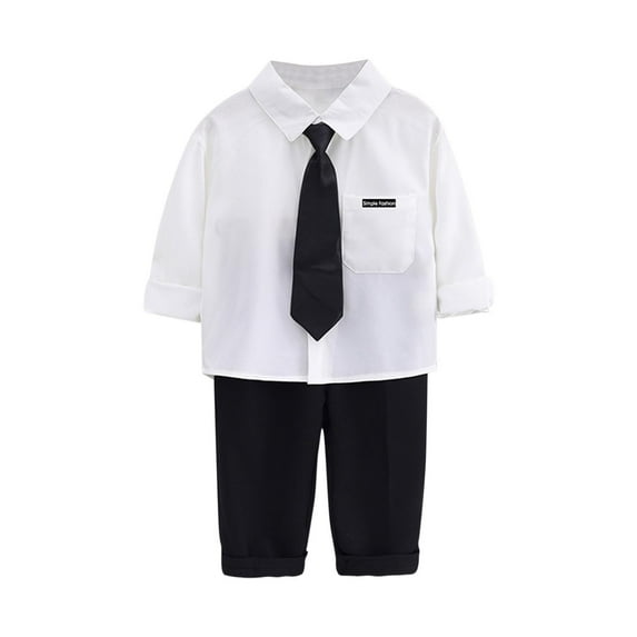 bbymog 3-Piece Cotton Boys Clothes Dress Long Sleeve Button Down Shirts for Boys with Tie and Long Pants Set Boys Fall Outfits Black 5 Years
