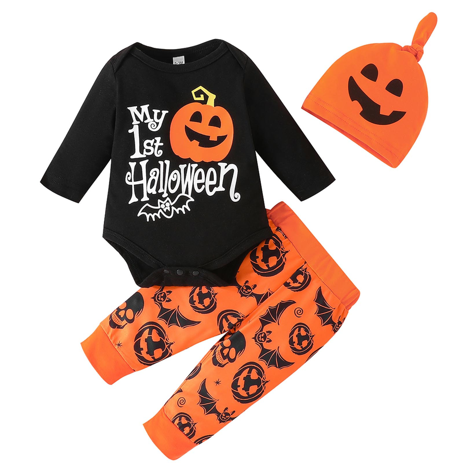Baby Boy First Halloween Outfit - Pumpkin Romper With Hat | Newborn Fall Winter Set