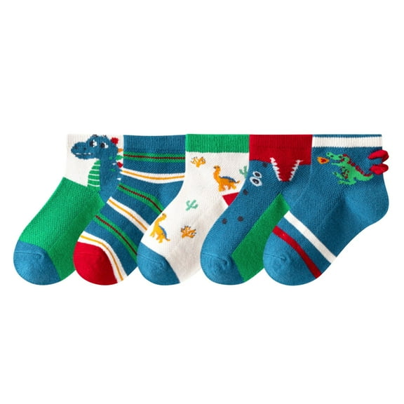 bbymog 5 Pairs Boys Crew Socks Casual Athletic Mid Cut Graphic Socks for Boys 10-12 Years Green C 6 Years