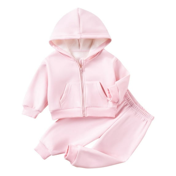 bbymog Baby Girl Clothes Girls' Fashion 2 piece Long Sleeve Zip Up Hoodie and Sweatpants Set Winter Fleece Warm Toddler Boy Outfits Pink C 1 Years