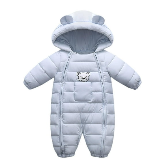 bbymog Baby Girl Winter Clothes Long Sleeve Baby Bodysuit Hooded Fleece Warm Baby Romper Footed Baby Boy Rompers Blue 13 Months