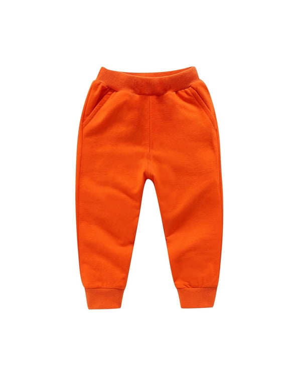 Baby Pants Solid Color Elastic Waist Baby Girl Pants with Pocket Cotton Boys Sweatpants Joggers Orange B 0 Years