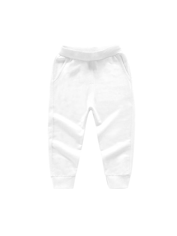Baby Pants Solid Color Elastic Waist Baby Girl Pants with Pocket Cotton Boys Sweatpants Joggers White B 3 Years