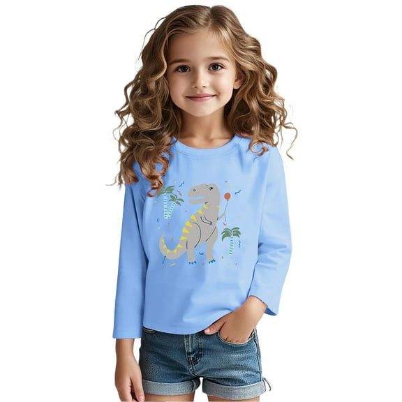 bbymog Baby Tee Girls Long Sleeve Cotton Shirts Fall Casual Crewneck Pullover Tops for Girls Baby Clothes for Girls Light Blue B 4 Years