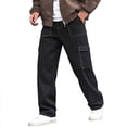 thumbnail image 1 of bbymog Baggy Sweatpants Men Solid Color Elastic Waist Lounge Jeans Casual Loose Wide Leg Pants with Pocket Black L, 1 of 7
