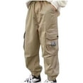 thumbnail image 1 of bbymog Black Cargo Pants for Boy with Multi-Pocket Solid Color Casual Boys Sweatpants Elastic Waist Joggers for Boys Khaki D 10 Years, 1 of 3