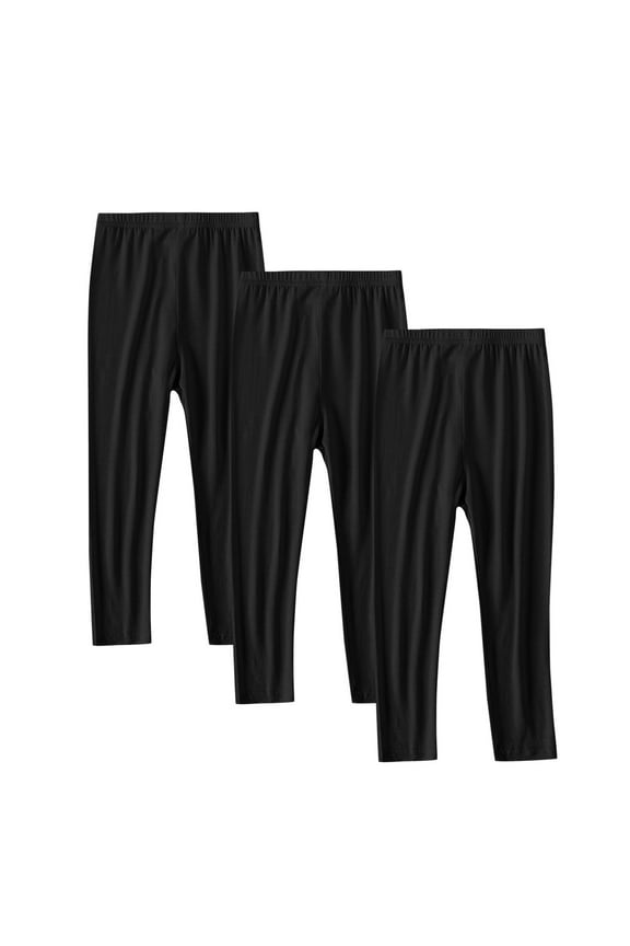 Black Leggings Girls 3 Pack Solid Color Full Length Pants Yoga Girls Leggings Size 10-12 Black B 2 Years