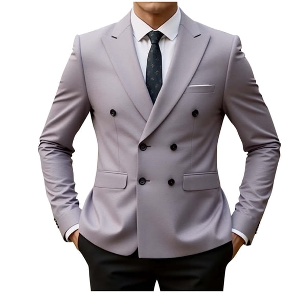 bbymog Blazer for Men Fashion Turn Down Collar Plus Size Suit Jacket Solid Color Slim Fit Business Party Casual outerwear with Button Gray S