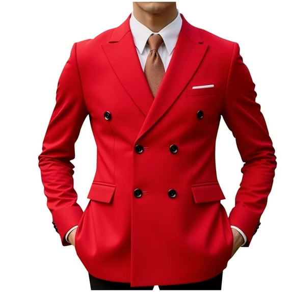 bbymog Blazer for Men Fashion Turn Down Collar Plus Size Suit Jacket Solid Color Slim Fit Business Party Casual outerwear with Button Red XXL