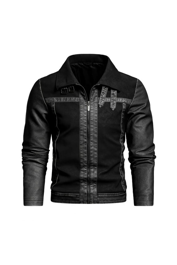 Bomber Jacket Men Patchwork Stand Up Collar Pu Faux Leather Jacket Full Zip Motorcycle Oversized Outerwear with Pockets Black XXXL