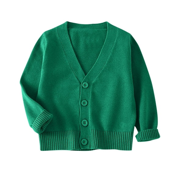 bbymog Boy and Girls Cardigan Solid Color V- Neck Knitted Cardigan Sweater Long Sleeve Button-Up School Uniform Cardigan for Girls Green Green