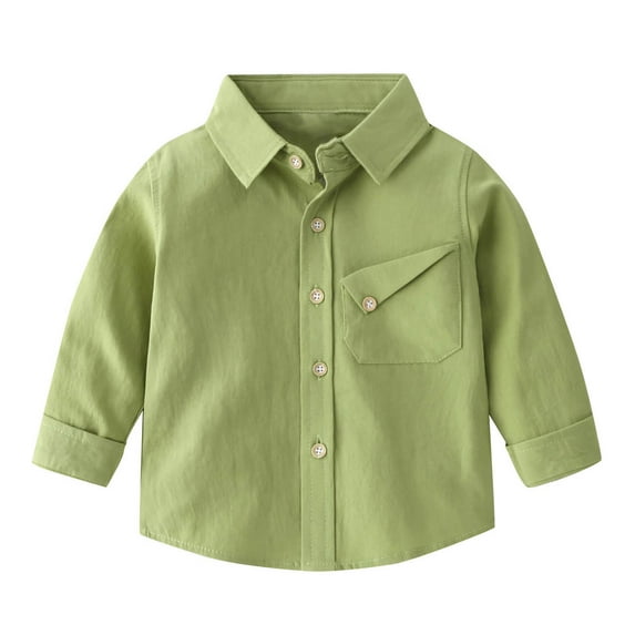 bbymog Boys Dress Shirts with Pocket Long Sleeve Button Down Shirt Cotton Shirts for Girls Girl Clothes Green E 4-5Years