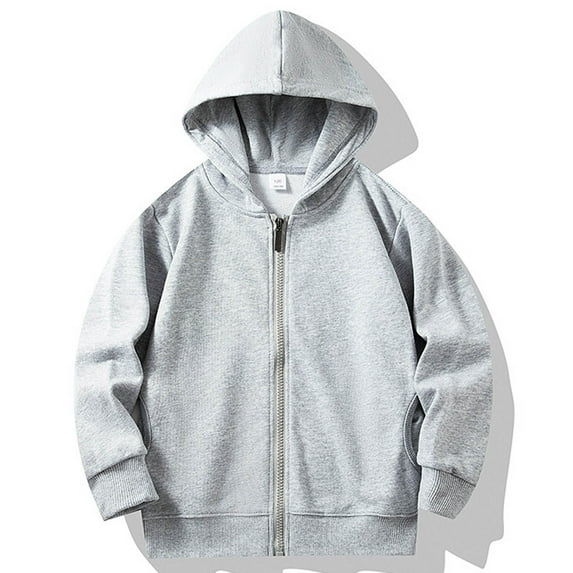 bbymog Boys' Fashion Hoodies & Sweatshirts Solid Color Long Sleeve Zip Up Hoodie Sweatshirt Casual Sports Clothes for Girls 10-12 Gray B 11-12Years