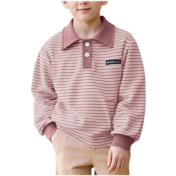 bbymog Boys' Fashion Long Sleeve Shirts Stripe Turndown Pullover Tops Fall Casual Uniform Shirts for Boys Purple 130
