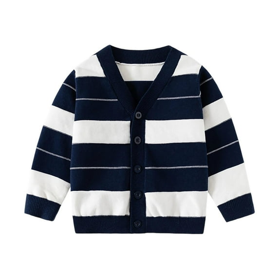 bbymog Boys' Fashion Strip School Uniform Cardigan V Neck Button Up Knitted Cardigan Sweater Baby Boy Clothes Navy Multicolor