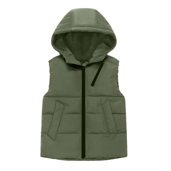 bbymog Boys' Fashion Vest Jacket Winter Sleeveless Warm Puff Vest Coat Outwear Kids Clothes Girls with Hood Green D 8 Years