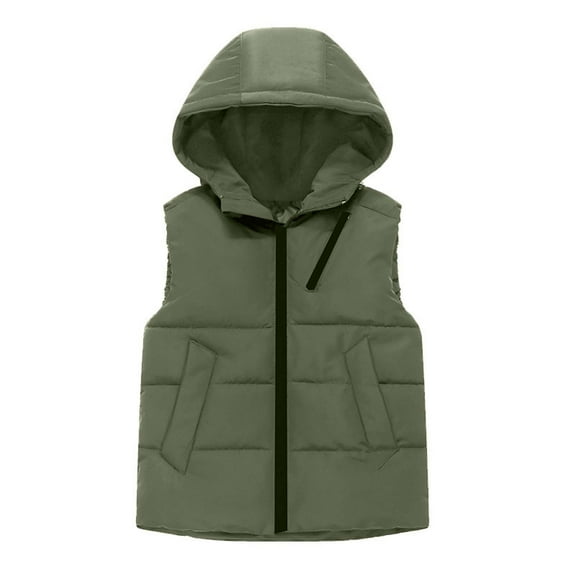 bbymog Boys' Fashion Vest Jacket Winter Sleeveless Warm Puff Vest Coat Outwear Kids Clothes Girls with Hood Green D 8 Years