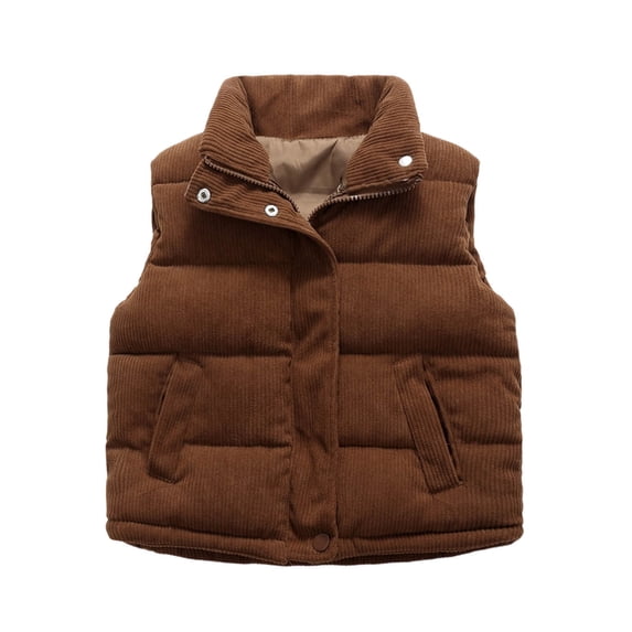 bbymog Boys' Fashion Winter Vest Jacket with Pocket Thick Warm Sleeveless Jackets for Girls Baby Girl Clothes Coffee B 1 Years
