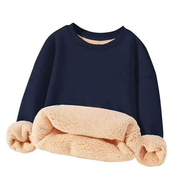 bbymog Boys and Girls' Fleece Warm Sweatshirt Solid Color Crewneck Pullover Sweatshirts Long Sleeve Cotton Girls Sweatshirt Fall Winter Casual Clothes for Girls and Boys Dark Blue 9-10Years