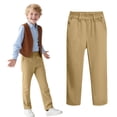 thumbnail image 1 of bbymog Boys Khaki Pants Solid Color Elastic Waist Straight Uniform Pants for Boys Girls Sweatpants with Pocket Khaki B 8 Years, 1 of 7