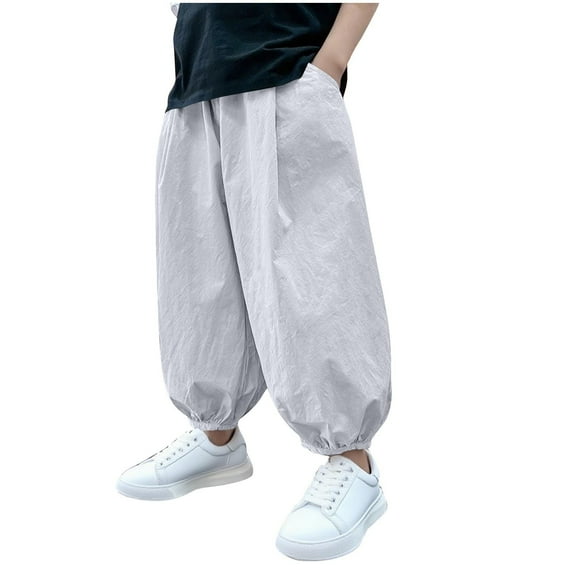 bbymog Boys Pants Size 10-12 Solid Color Casual Sweatpants with Pocket Athletic Joggers for Boys White 11 Years