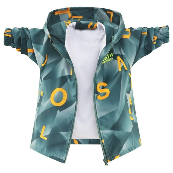 bbymog Boys Rain Jacket with Hood Lightweight Long Sleeve Raincoat for Boys Outdoor Waterproof Athletic Jackets Green 9 Years