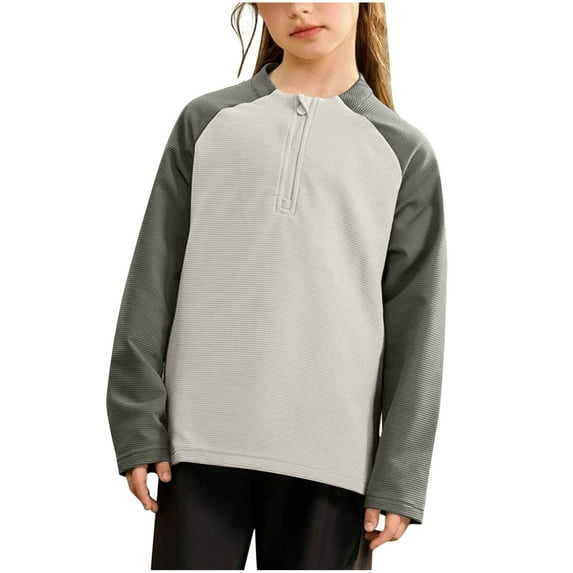 bbymog Boys Shirts Size 14-16 Patchwork Half Zip Shirt Long Sleeve Pullover Tops for Girls Boys Athletic Shirts Beige 4-5Years