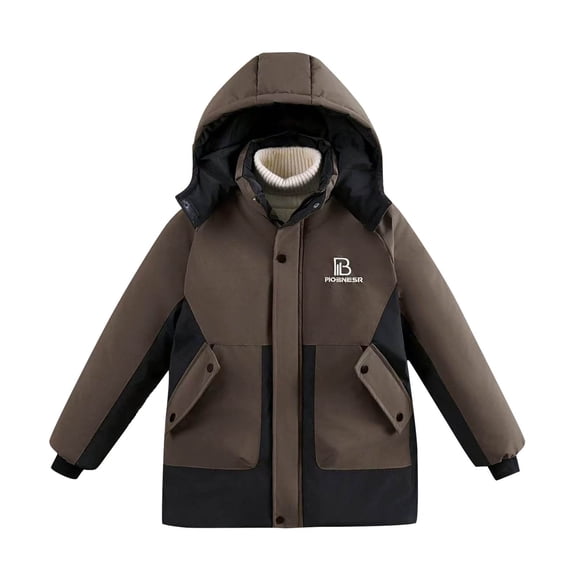 bbymog Boys Winter Coat Boys' Fashion Thick Warm Hooded Fleece Jacket Outerwear with Pocket Kids Coats Brown 150