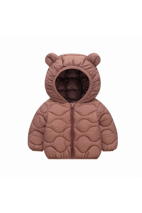 Boys Winter Coat with Hood Warm Zip up Puff Jacket Girls Fashion Bear Ears Jackets for Girls Toddler Girl Clothes Coffee 5 Years