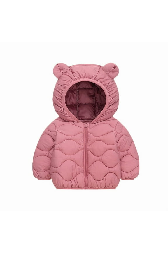 Boys Winter Coat with Hood Warm Zip up Puff Jacket Girls Fashion Bear Ears Jackets for Girls Toddler Girl Clothes Pink 5 Years