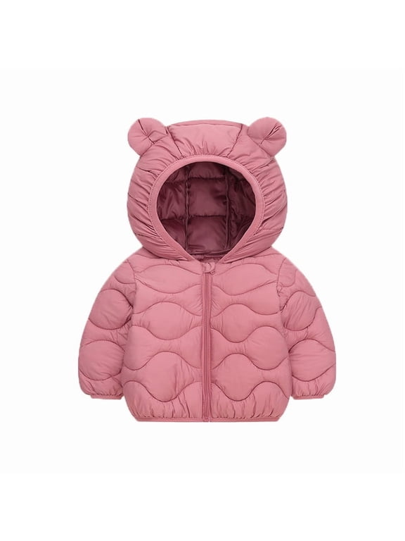 Boys Winter Coat with Hood Warm Zip up Puff Jacket Girls Fashion Bear Ears Jackets for Girls Toddler Girl Clothes Pink 6 Years