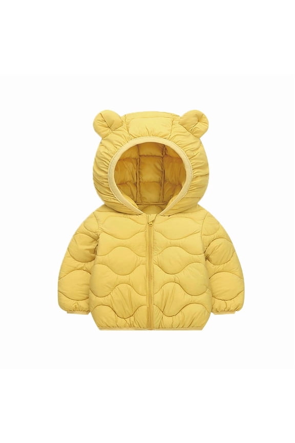 Boys Winter Coat with Hood Warm Zip up Puff Jacket Girls Fashion Bear Ears Jackets for Girls Toddler Girl Clothes Yellow 2 Years