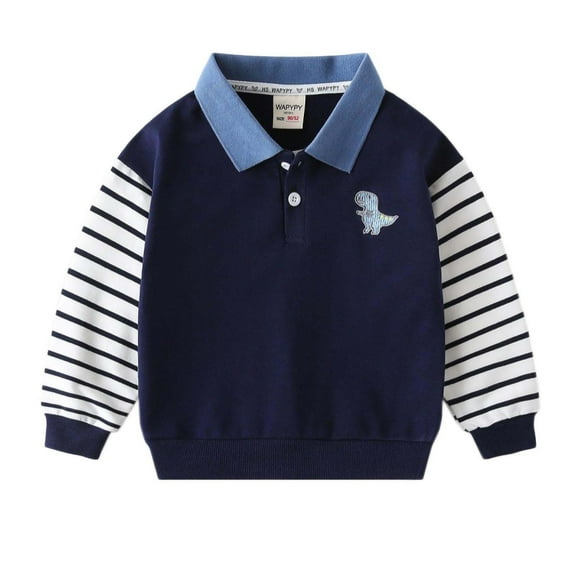 bbymog Boys and Girls Fall Tops Fashion Pacthwork Long Sleeve Pullover Top Casual Turndown Shirts for Girls Boys Kid Clothes Dark Blue 8 Years