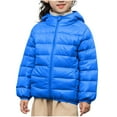thumbnail image 1 of bbymog Boys and Girls Winter Coat Solid Color Thick Warm Hooded Puffer Jacket with Pocket Kids Outerwear Coats Girls Clothes Blue 12-13Years, 1 of 7