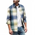 thumbnail image 1 of bbymog Button Down Shirt Men Long Sleeve Turndown Collar Top with Pocket Plaid Printed Casual Shirts Plus Size Clothes Navy XL, 1 of 3
