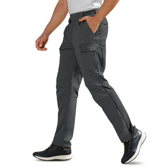 bbymog Cargo Pants for Men Classic Solid Color Elastic Waist Workout Pant Plus Size Outdoor Hiking Jogging Sweatpants with Pockets Gray C XXL