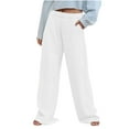 thumbnail image 1 of bbymog Casual Pants for Women Solid Color Elastic Waist Sweatpants Comfy Wide Leg Pant Baggy Lounge Workout Pants with Pockets, 1 of 7
