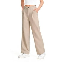 bbymog Casual Uniform Pants for Boys Solid Color Straight Dress Pant with Pocket School Clothes for Girls Khaki B 120