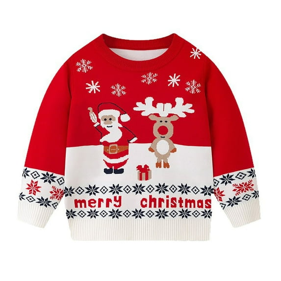 bbymog Christmas Sweater for Kids Boys and Girls' Fashion Cute Long Sleeve Sweaters Winter Warm Kids Clothing Red C 4 Years