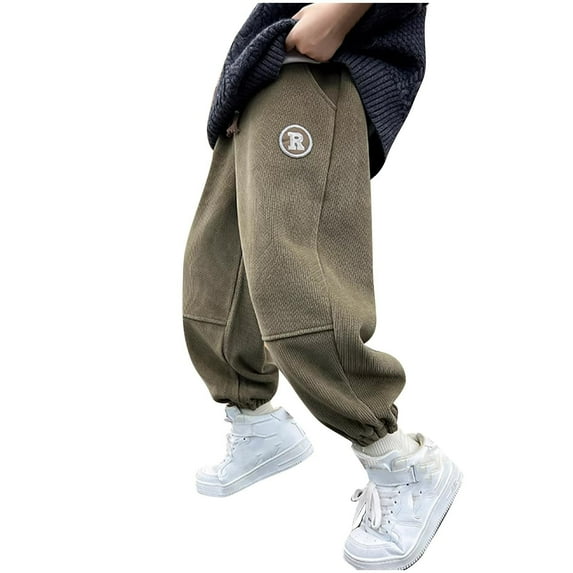 bbymog Corduroy Joggers for Boys with Pocket Solid Color Elastic Waist Sweatpants Casual Boys Athletic Pants Khaki B 8 Years