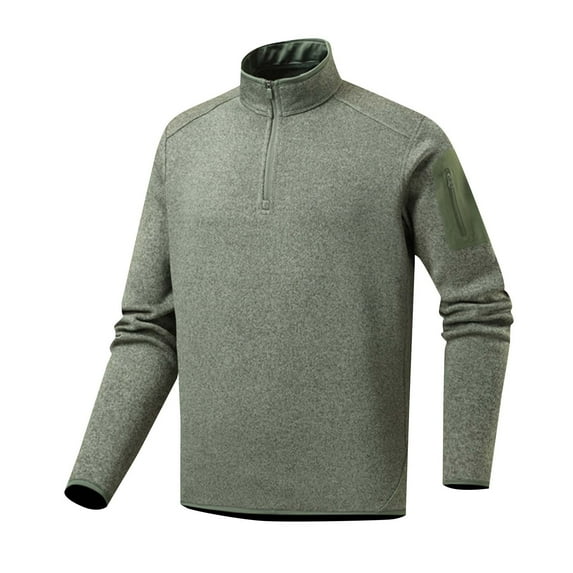 bbymog Crewneck Sweatshirt Men Solid Color High Elastic Sweatshirts with Pocket Oversized Quarter Zip Long Sleeve Pullover Top Army Green XXXXL