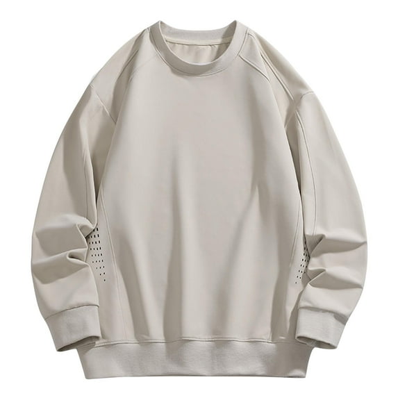 bbymog Crewneck Sweatshirt Plus Size Solid Color Casual Pullover Top Long Sleeve Sweat Shirts Mens Adult Outdoor Workout Clothes Khaki B XXXXL