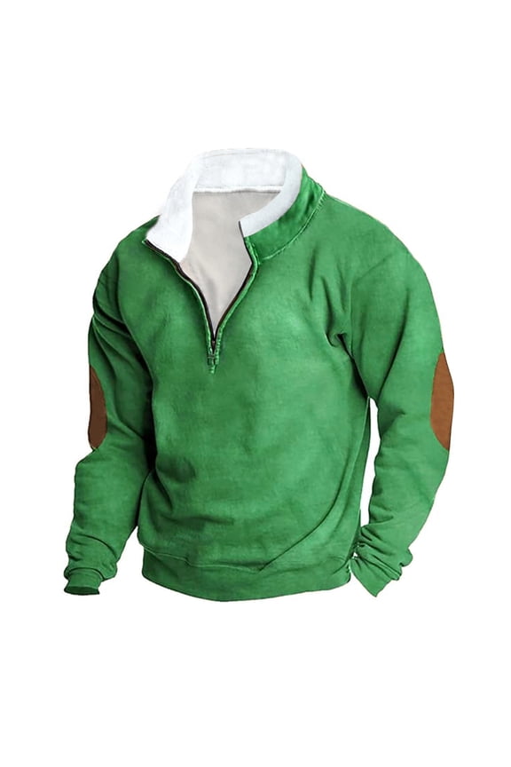 Crewneck Sweatshirt Winter Warm Solid Color Sweatshirts Casual Long Sleeve 1/4 Zip Pullover Mens with Pockets Green XXXXL