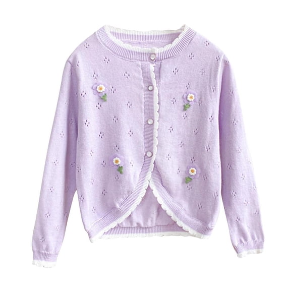 bbymog Cute Cardigan for Girls Fashion Flower Pink Cardigan Sweaters Long Sleeve Knitted Shrug Cardigan for Dress Baby Girls' Clothing Purple B Purple