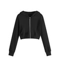 thumbnail image 1 of bbymog Fall Girls Zip Up Hoodie with Pocket Solid Color Long Sleeve Athletic Crop Hoodies for Teen Girls Black 13 Years, 1 of 10