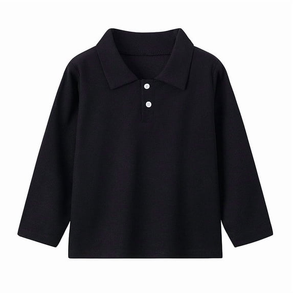 bbymog Fall Uniform Shirts for Girls and Boys Solid Color Turndown Long Sleeve Pullover Tops for Girls Boys Shirt Black 6 Years