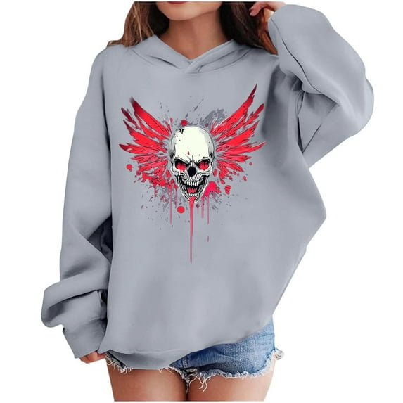 bbymog Fall Winter Boys Hoodies Size 14-16 Halloween Long Sleeve Funny Skull Hoodie for Girls Kids Sweatshirt Gray B 7 Years