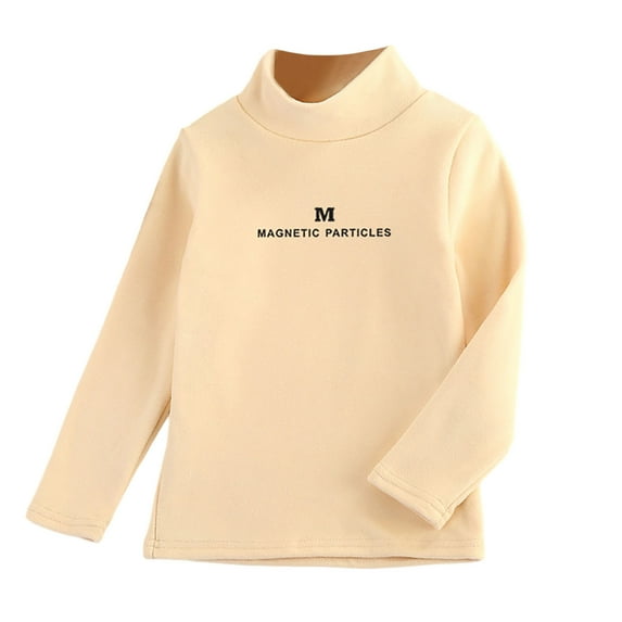 bbymog Fall and Winter Girls Tops Mock Neck Fleece Warm Base Shirts for Boys and Girls Clothes Beige C 9 Years